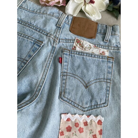 VTG Custom Patchwork LEVIS Jeans Angelina Vanelli Boho Embellishments Design - Picture 12 of 16